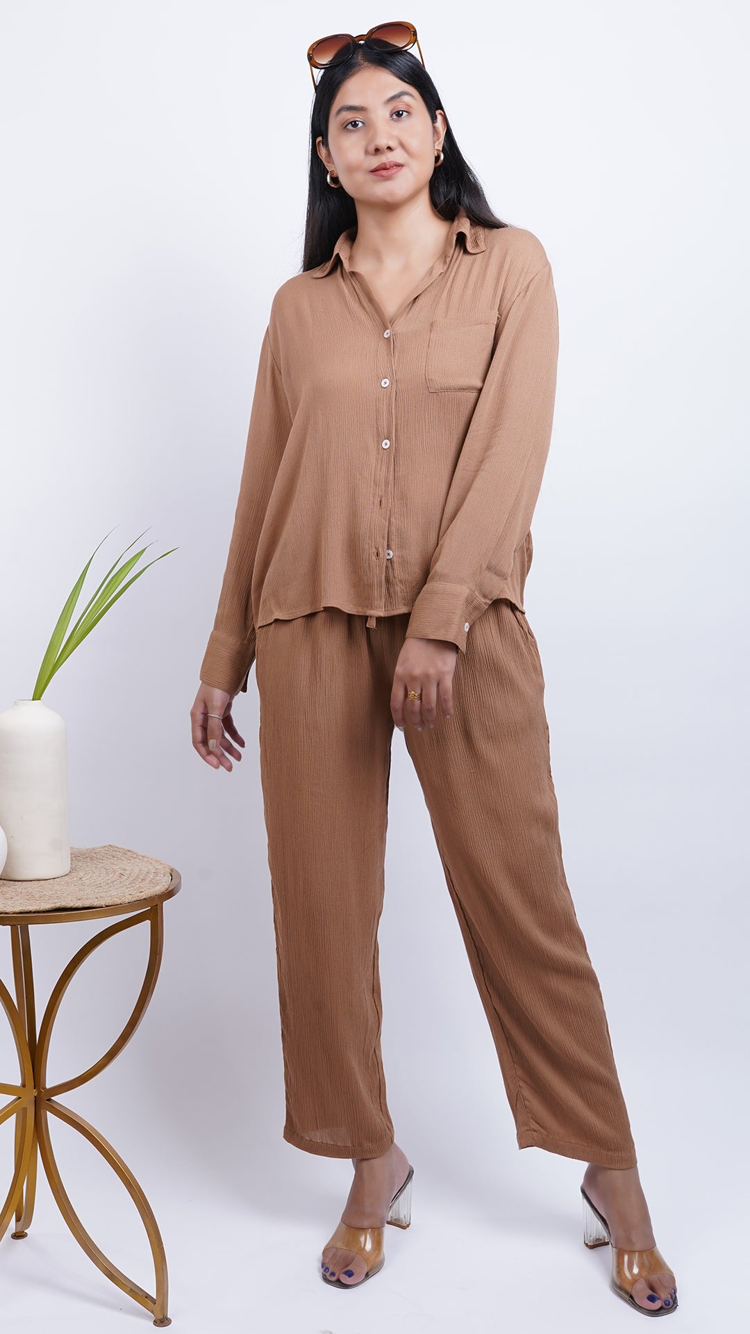 Women Casual Shirt And Trousers Co-ord Set