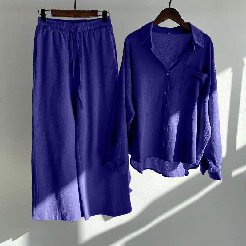 2-Piece Shirt And High-Waist Loose Trousers Set