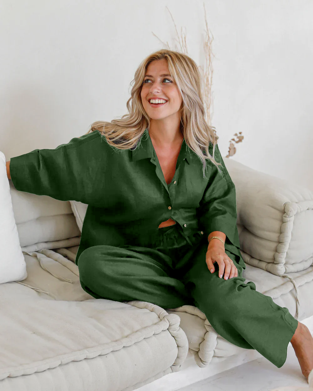 Women Chic Comfort Cotton-Linen Shirt And Trousers Co-ord Set