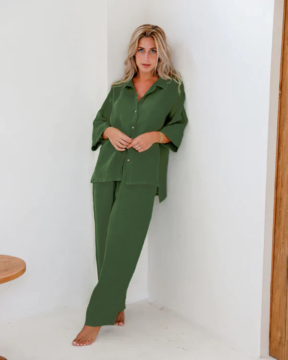 Women Chic Comfort Cotton-Linen Shirt And Trousers Co-ord Set