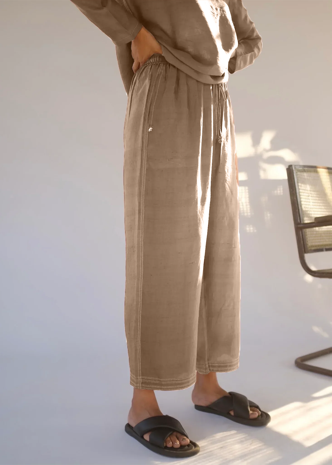 Women Chic Comfort Cotton-Linen Shirt And Trousers Co-ord Set