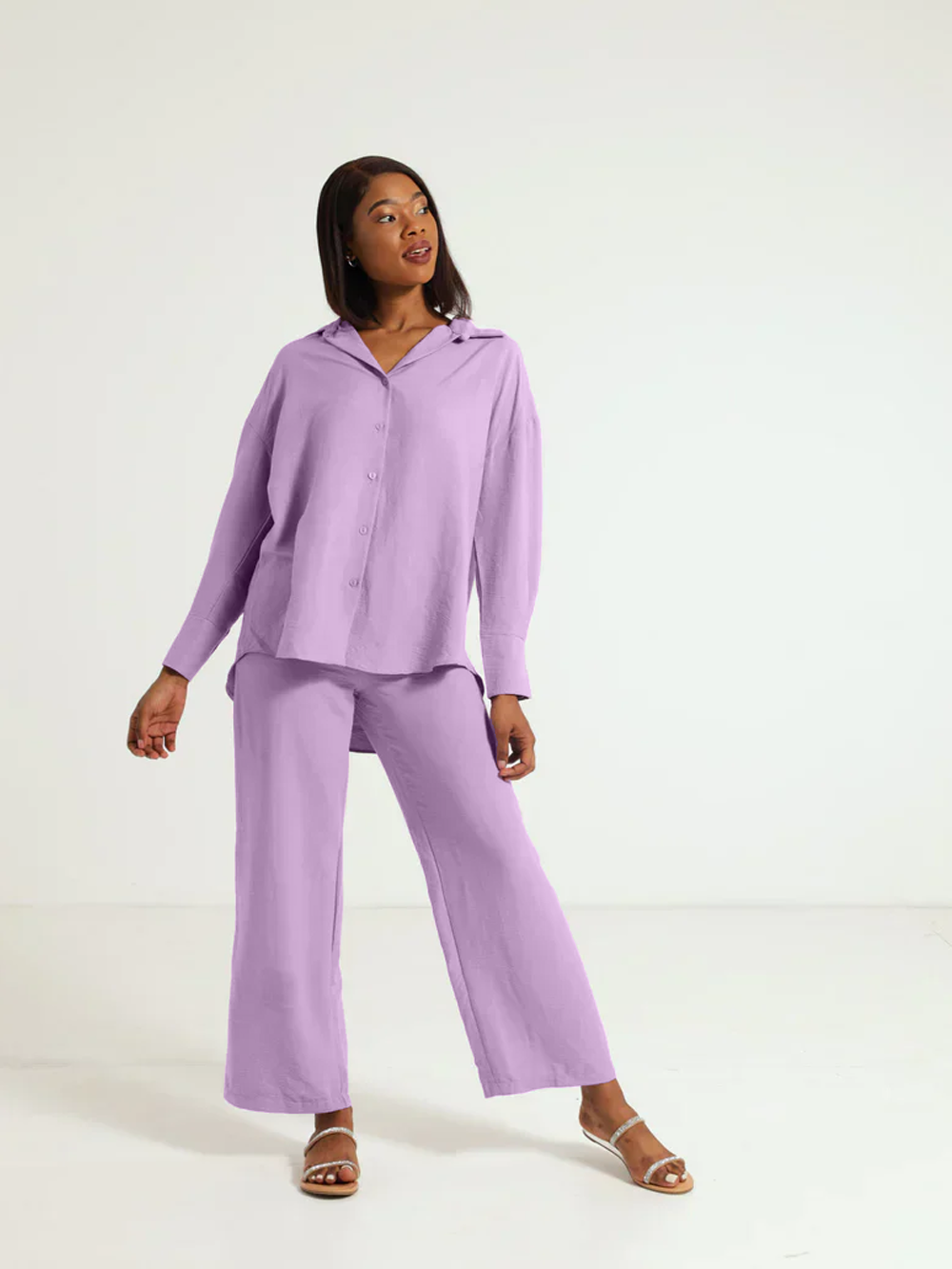 Women Chic Comfort Cotton-Linen Shirt And Trousers Co-ord Set