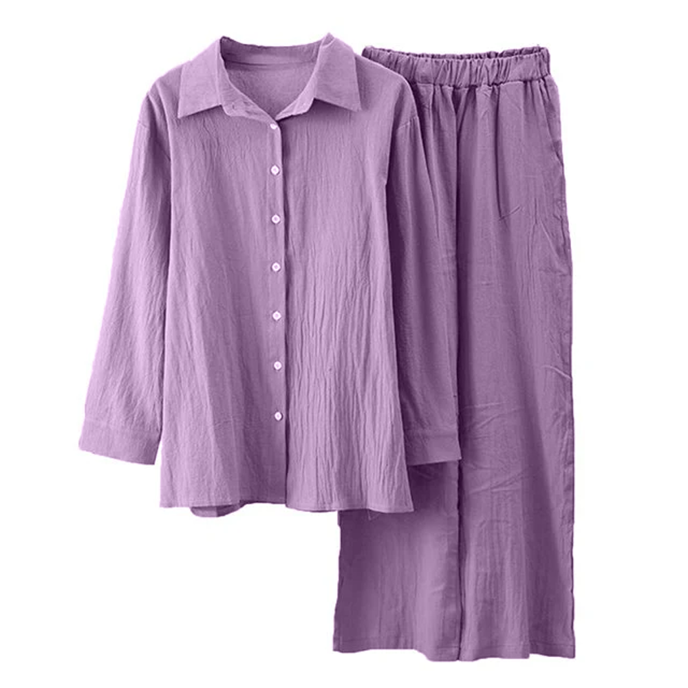 Women Chic Comfort Cotton-Linen Shirt And Trousers Co-ord Set