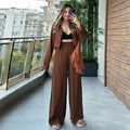 Sollinarry Cross Back Tie Crop Top with Stitching Detail Wide Leg Pants