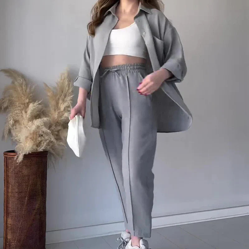 Loose Casual Long-Sleeved Shirt and Pants Two-Piece Set