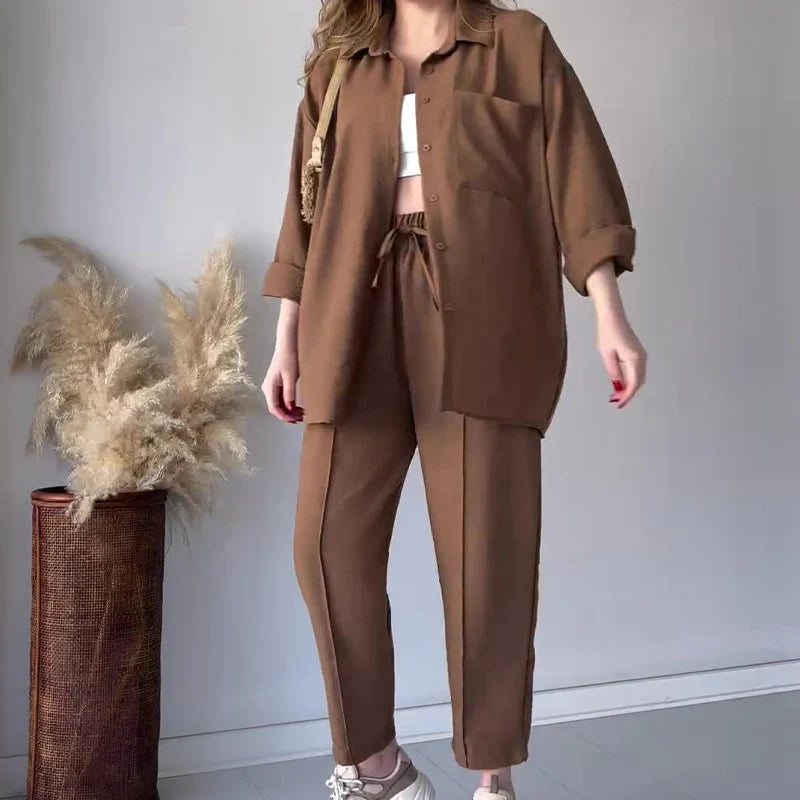 Loose Casual Long-Sleeved Shirt and Pants Two-Piece Set