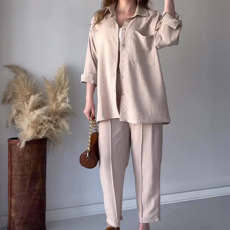 Loose Casual Long-Sleeved Shirt and Pants Two-Piece Set