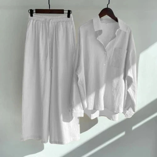 2-Piece Shirt And High-Waist Loose Trousers Set