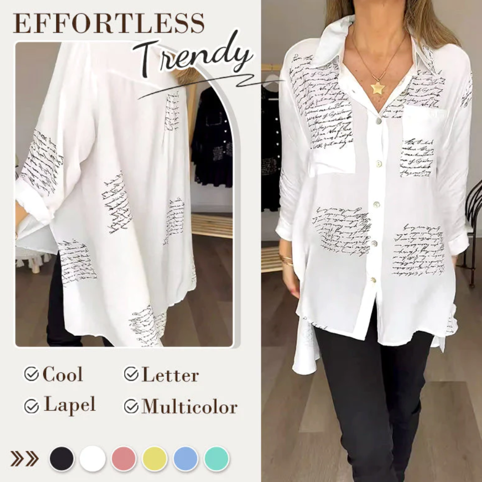 Letter Print Fashion Lapel Shirt