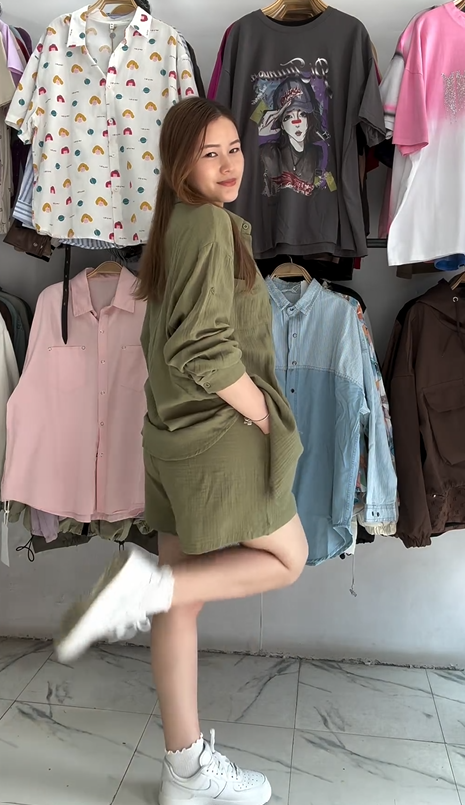 Essence Plus Solid Button Front Shirt Shorts set